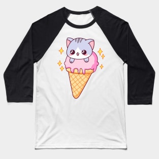 Ice Cream Cat Pattern Baseball T-Shirt